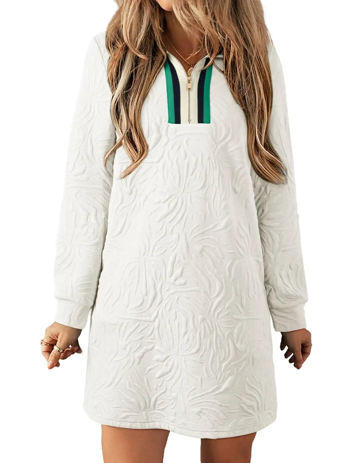 Jacquard Textured Quarter Zipper Shift Mini Dress - Bela Fils BoutiqueBela Fils Boutique